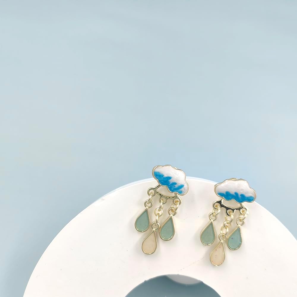 Fun Raindrop Cloud Earrings for Women Blue Rain Cloud Earrings Teardrop Tassel Dangle Earrings Interesting Weather Jewelry