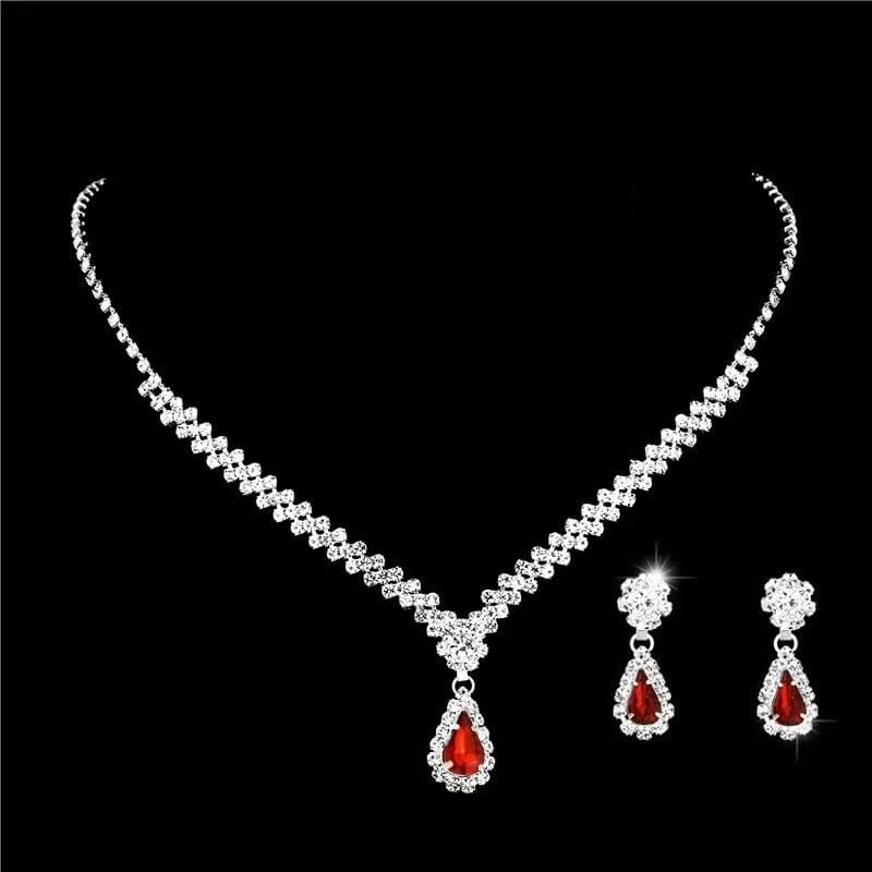 Wedding Jewelry Sets for Brides Rhinestone Necklace and Earring Set Bracelet Ring Gold Silver Prom Jewelry Sets Diamond Flower Teardrop Necklace for Women