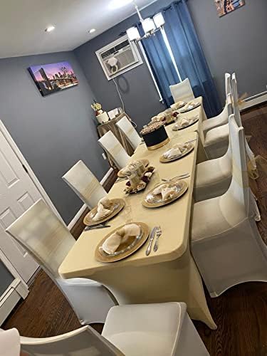 FORLIFE Spandex Table Covers，Fitted Tablecloth for Rectangular Tables, Stretch Patio Table Covers, Universal Spandex Table Cover for Wedding, Banquet, Party (6ft, Champagne)