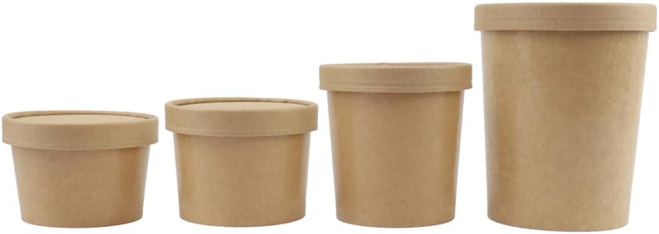 Eco Friendly Microwavable Kraft Soup Bowls - Soup Cups | Disposable Food To-Go Containers-Soup Containers With Airtight Lids. Great For Restaurants, Take Outs, Or To-Go Lunch 25/Pack (16 oz, Brown)