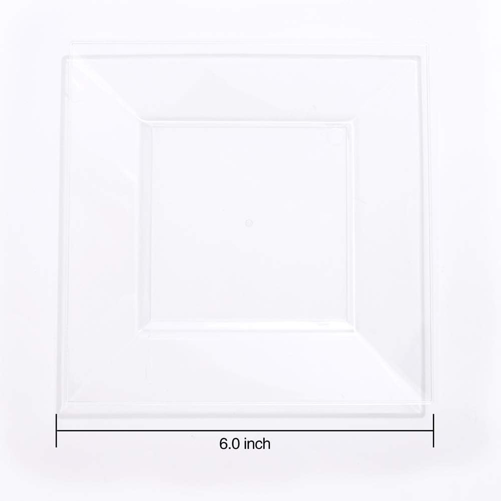 WDF 100PCS Clear Plastic Plates-6inch Square Disposable Plates- Small Appetizer Plates-Premium Clear Dessert/Salad Plates Perfect for Wedding & Parties