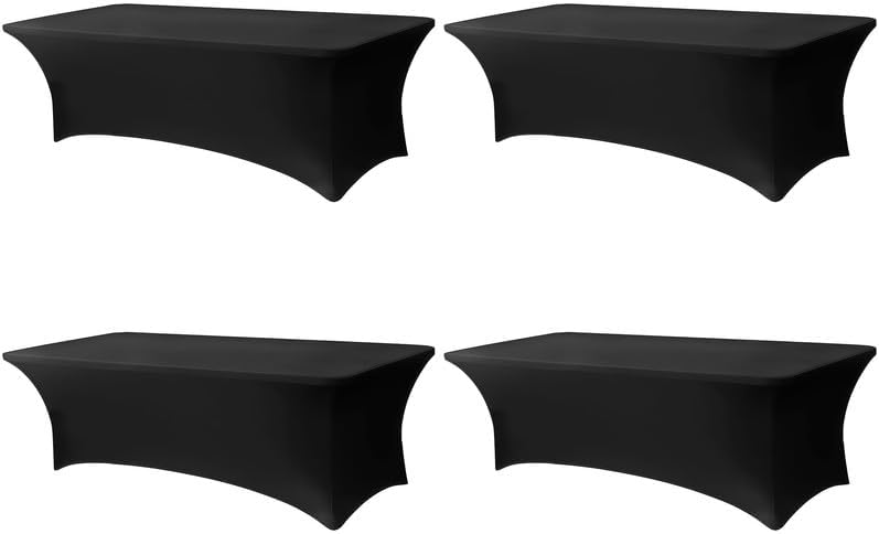 4 Pack 8FT Rectangular Spandex Tablecloth,Wrinkle Resistant Fitted Cover for 96x30 inch Banquet Table Cloth, Washable Stretch Fabric for Party, Events, Wedding, Vendor - Black