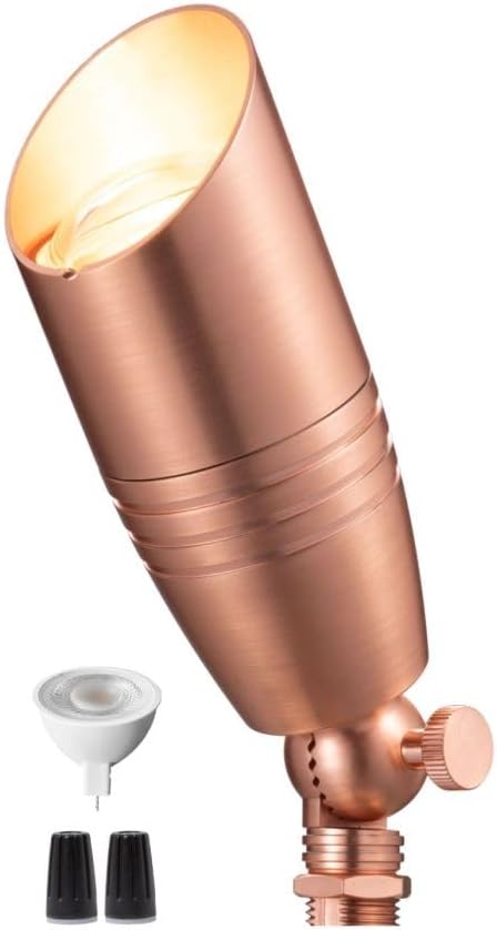 Gardenreet Landscape Spotlights Low Voltage - Brass 12V Outdoor Uplight LED, Wired Spot Lights IP65 Waterproof, Copper for Exterior Garden Yard Tree House with 5W 2700K Warm White MR16 Bulb