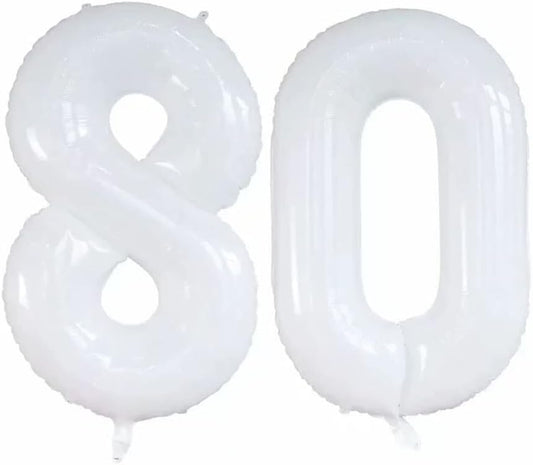 GOER Number 80 Balloons for 80th Birthday Party Decorations,42 Inch Jumbo Foil Helium Balloons for 80th Anniversary (White)