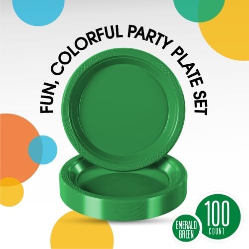 Exquisite Party Solids Emerald Green Plastic Plates For Party 10" Emerald Green Disposable Plates Heavy Duty 100 Pcs Plastic Dinnerware Sets Heavy Duty 350 GSM Disposable Dinnerware Set