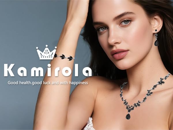 Kamirola Bridal Jewelry Set, Jewelry Set for Women, Necklace Dangle Earrings Bracelet Set, White Gold Plated (TR76)