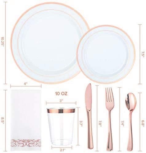 Supernal 400pcs Rose Gold Dinnerware,Rose Gold Plastic Plates,Wedding Decoration,Heavy Duty Disaposable Silverware, Disaposable Rim Cups, Easter Paper Napkins,Suit for Wedding, Birthday,Party