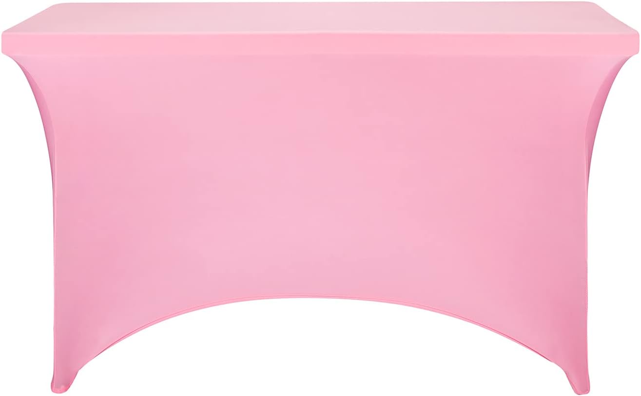 FORLIFE Spandex Table Cover - Fitted 4ft Rectangular Tablecloth, Stretch Patio Cover, Universal for Wedding, Banquet, Party (Pink)
