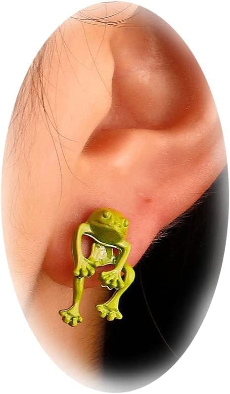 Ulobey Cute Animal Ear Studs Frog Earring - Fashion 3D Vintage Frog for Girls Women - Simple Cartoon Ear Studs Decors - Creatives Gifts Accessories - Green Frog