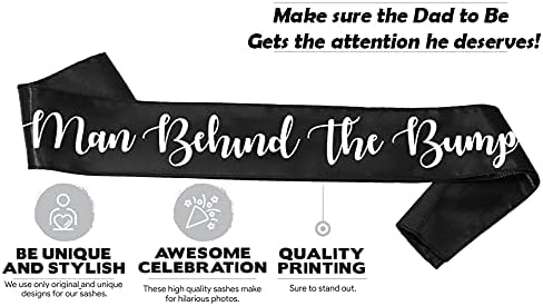 "Man Behind The Bump" Funny Baby Shower Sash for Daddy to Be, Baby Shower Party Decorations Gifts Supplies Dad to Be Baby Gender Reveal Ideas New Father Favors (Black and White)