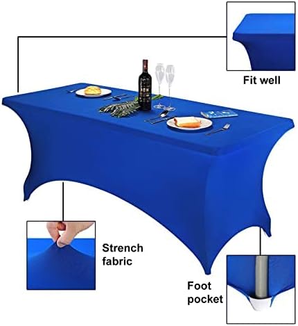 FORLIFE 2Pack Spandex Table Covers，Fitted Tablecloth for Rectangular Tables, Stretch Patio Table Covers, Universal Spandex Table Cover for Wedding, Banquet, Party (6ft, Royal)