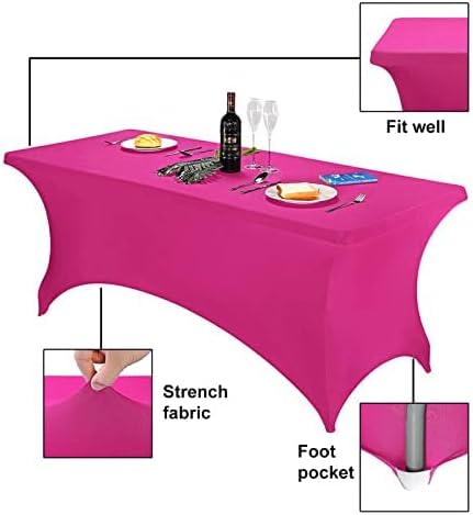 FORLIFE 4Pack Spandex Table Covers，Fitted Tablecloth for Rectangular Tables, Stretch Patio Table Covers, Universal Spandex Table Cover for Wedding, Banquet, Party (6ft, Fuchsia)
