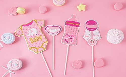 SUNBEAUTY 20 Pcs Girl Baby Shower Photo Booth Props Pink and Gold Lovely Photobooth Props with Sticks for Baby Shower Accessories Newborn Girl Gift Party Supplies