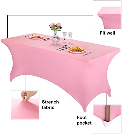 FORLIFE Fitted Spandex Table Covers, 6ft Rectangular - Universal Stretch Tablecloth for Wedding, Banquet, Party (Pink)