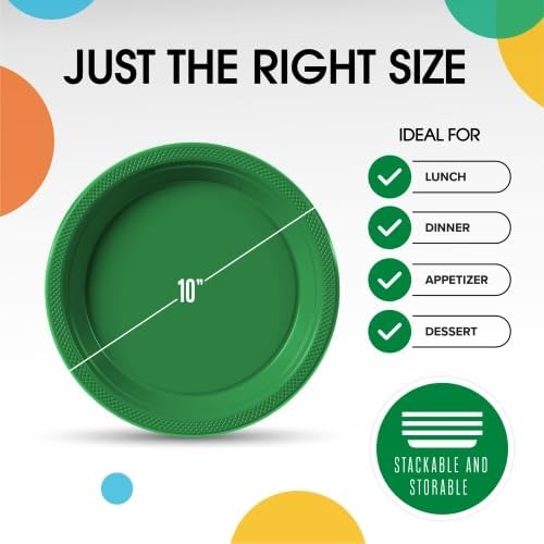 Exquisite Party Solids Emerald Green Plastic Plates For Party 10" Emerald Green Disposable Plates Heavy Duty 100 Pcs Plastic Dinnerware Sets Heavy Duty 350 GSM Disposable Dinnerware Set
