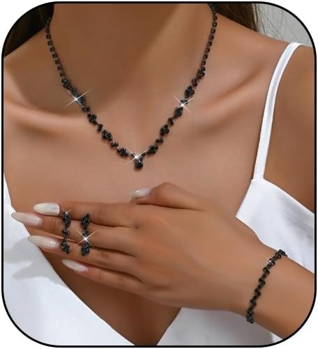 Prom Earrings Necklace Bracelet Set Elegant Crystal Rhinestone Necklace Earrings Bracelet Bridal Wedding Prom Dresses Costume Outfit Gold Jewelry Sets for Women