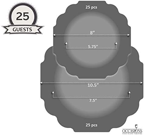 " OCCASIONS " 50 Plates Pack (25 Guests)-Heavyweight Wedding Party Disposable Plastic Plate Set -(25x10.5'' Dinner + 25x8'' Salad/Dessert) (Imperial in Rose Pink & Gold)