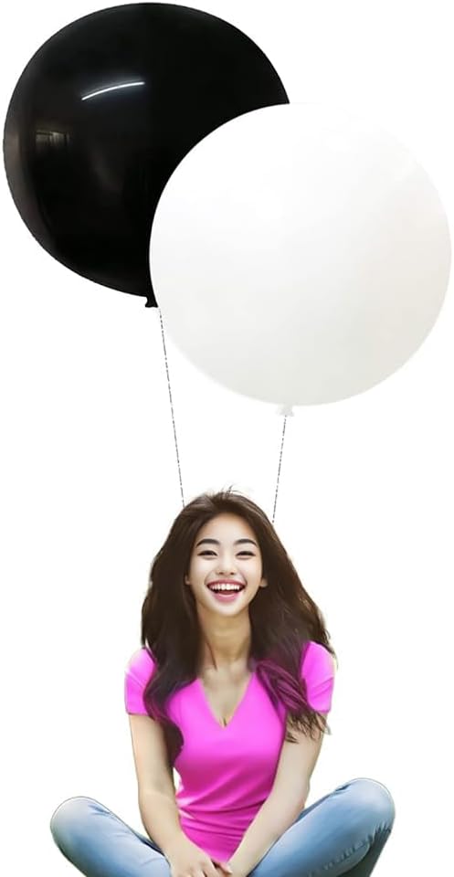 24 Inch Latex Round Balloons 10 Pack Black and White Thick Giant Balloons for Photo Shoot Wedding Baby Shower Birthday Party Decorations by IN-JOOYAA