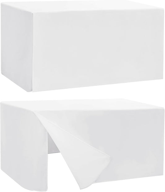 HolidayIdeas Fitted Table Covers for 6 Foot Tables - 72 x 30 Inch - 2 Pack Rectangle Table Clothes Versatile Fabric Table Cover for Folding Table, Parties, Holiday Dinner, Trade Show (White)