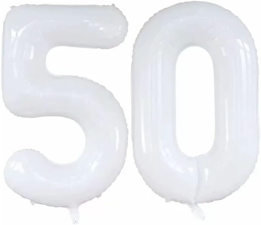 GOER Number 50 Balloons for 50th Birthday Party Decorations,42 Inch Jumbo Foil Helium Balloons for 50th Anniversary (White)