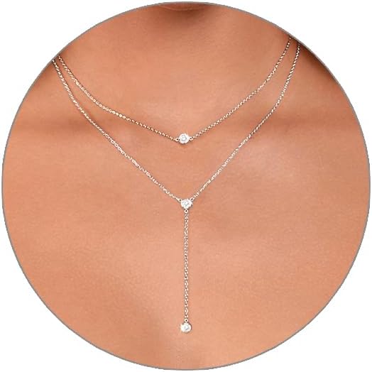 Luxval Lariat Gold Necklace for Women, Dainty Long Necklace 14k Gold Plated/Silver Y-Shaped Pendant Necklaces Trendy Beaded Chain Drop Necklaces Jewelry for Women Gifts