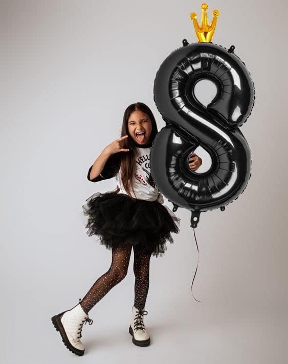 Black 8 Balloon, 40 Inch Number Balloon, Black Birthday Decorations, 8 18 28 38 48 80 Birthday Balloons, 8th Black Party Supplies, Number 8 Balloon.