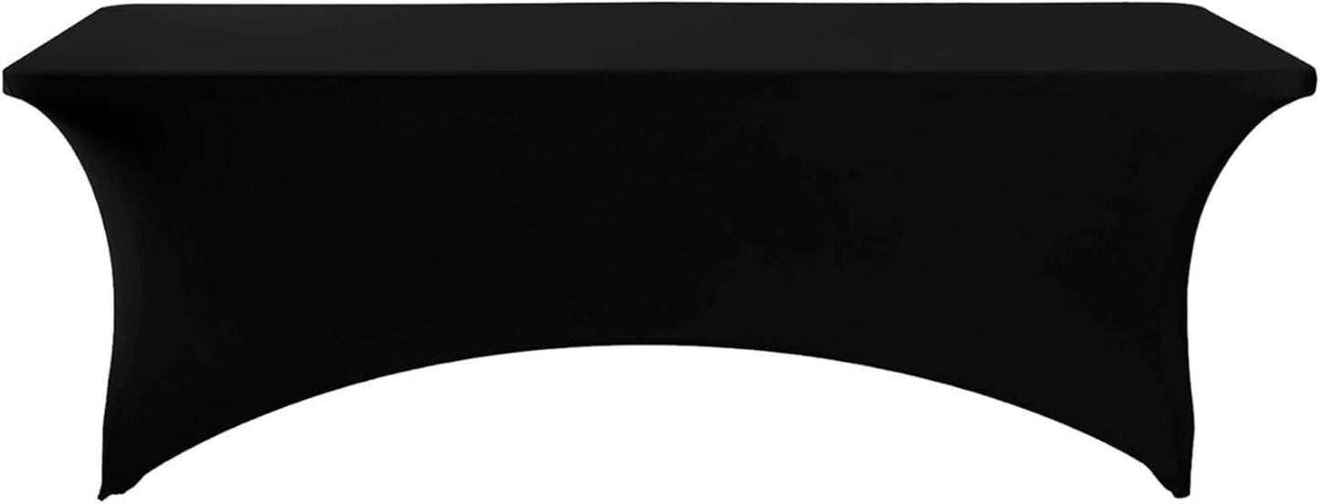 FORLIFE 6Pack Spandex Table Covers 8ft，Fitted Tablecloth for 8ft Rectangular Tables, Stretch Patio Table Covers, Universal Spandex Table Cover for Wedding, Banquet, Party - Black