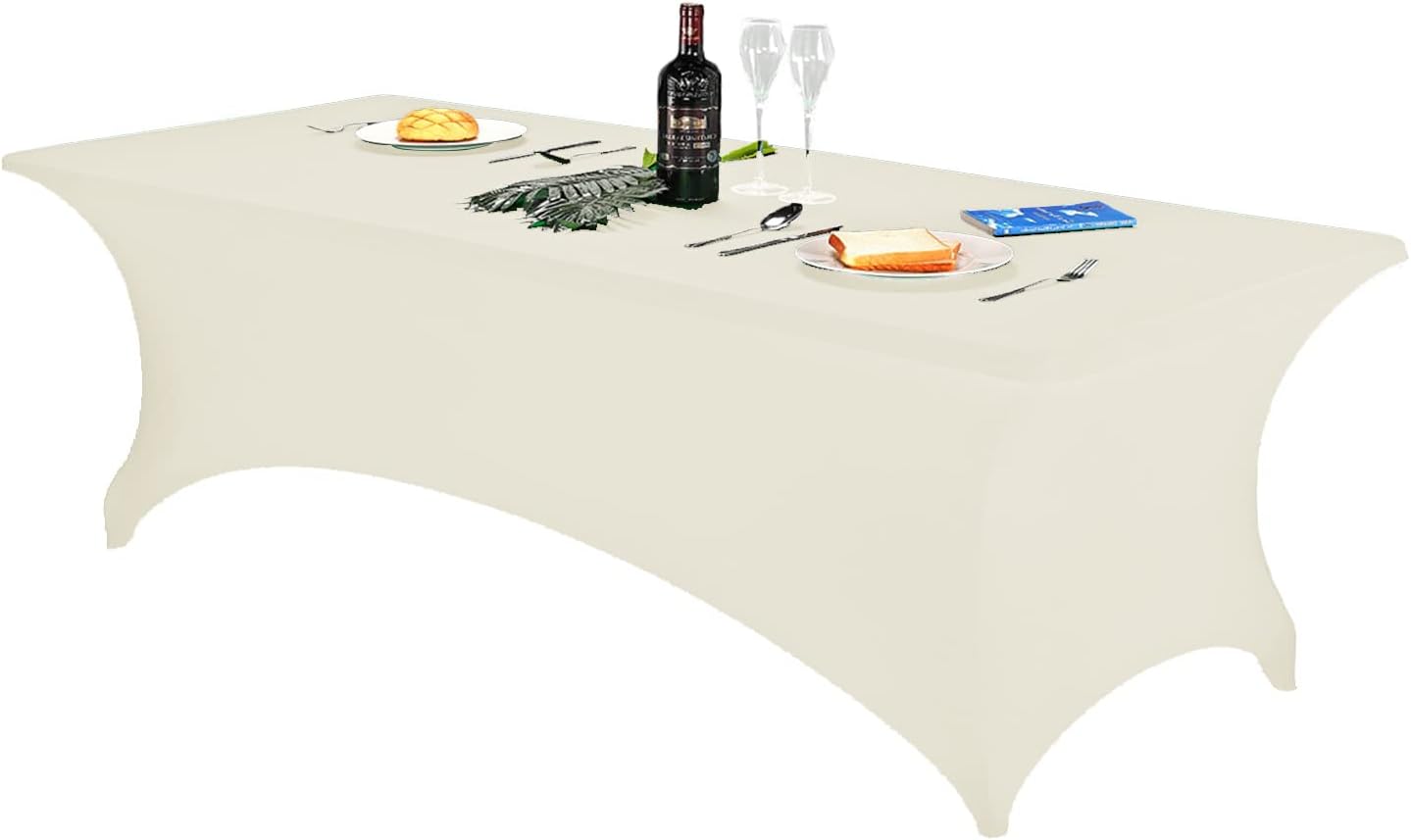 FORLIFE Spandex Table Covers，Fitted Tablecloth for Rectangular Tables, Stretch Patio Table Covers, Universal Spandex Table Cover for Wedding, Banquet, Party (8ft, Ivory)