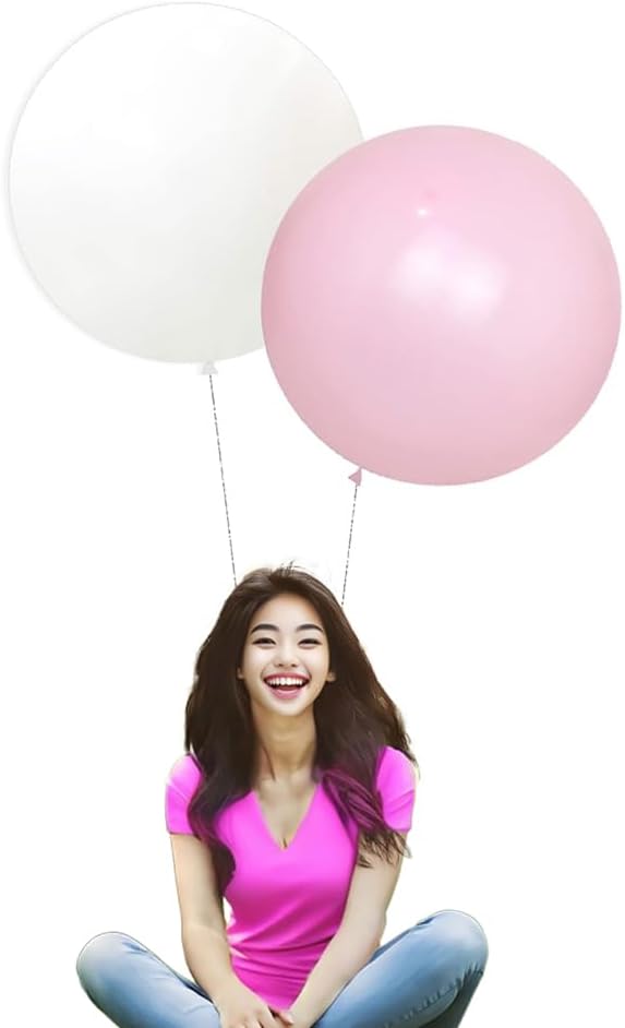 24 Inch Latex Round Balloons 10 Pack White and Macaron Pink Thick Giant Balloons for Photo Shoot Wedding Baby Shower Birthday Party Decorations by IN-JOOYAA