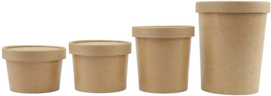 Eco Friendly Kraft Soup Bowls | Kraft Disposable Food Cups with Lid | Brown Containers - Soup Cups Great for Restaurants, Take-Outs, Or Disposable Soup Bowls To Go Lunch (25/Pack) (Kraft, 8 oz)