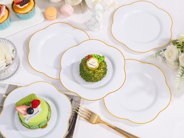Liacere 100PCS White and Gold Dessert Plates- Disposable 7inch Floral Appetizer Cake Small Plates, Perfect for Wedding & Party & Holiday &Baby Show & Fall Decor & Thanksgiving