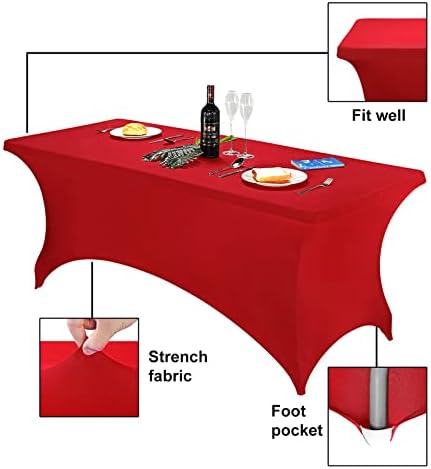 FORLIFE 6FT Rectangular Spandex Tablecloth, Red, Fitted Table Cover for Patio, Universal for Wedding, Banquet, Party