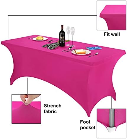 FORLIFE Spandex Table Cover - Fitted 6ft Rectangular Tablecloth, Stretch Patio Table Cover for Wedding, Banquet, Party (Fuchsia)