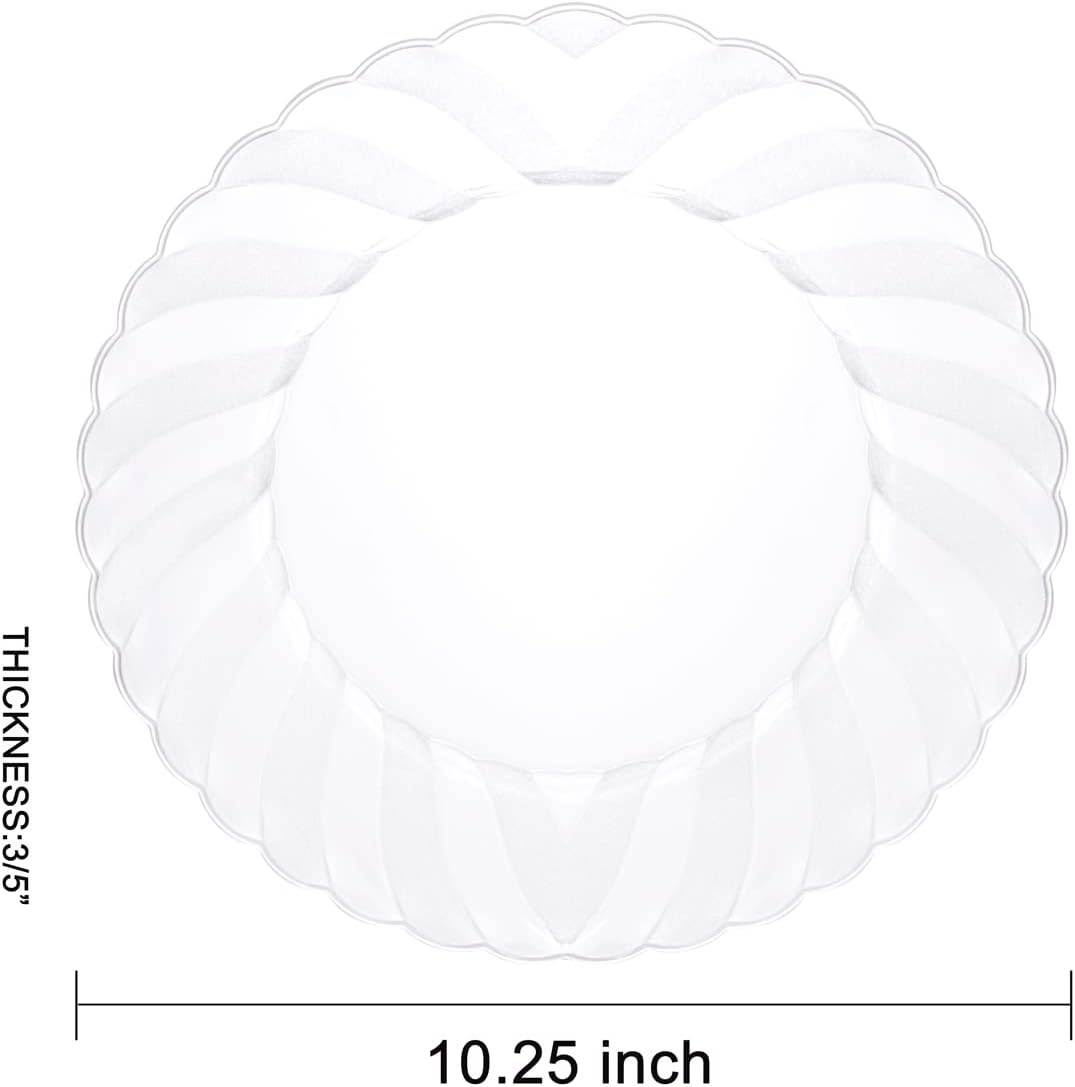YOUBET 60Pieces Clear Plastic Plates - 10.25inch Clear Dinner Plates - Premium Heavy Duty Disposable Plate for Dinner & Wedding & Party