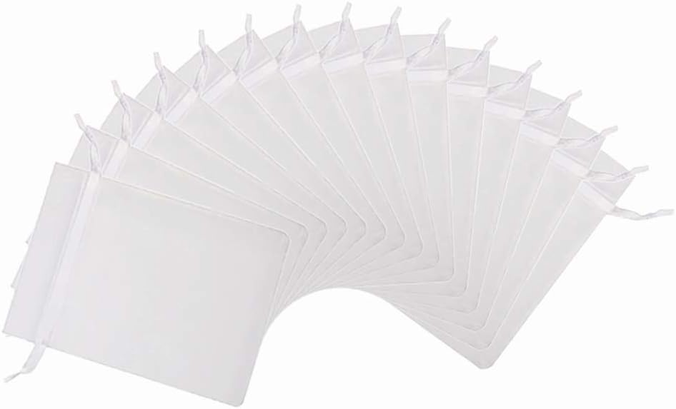 Staruby 100 Pcs Organza Bags - 3x4 Inch Drawstring Jewelry Gift Bags - Mesh Pouches for Wedding, Party, Christmas Gifts - White