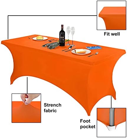 FORLIFE Spandex Table Covers，Fitted Tablecloth for Rectangular Tables, Stretch Patio Table Covers, Universal Spandex Table Cover for Wedding, Banquet, Party (6ft, Orange)