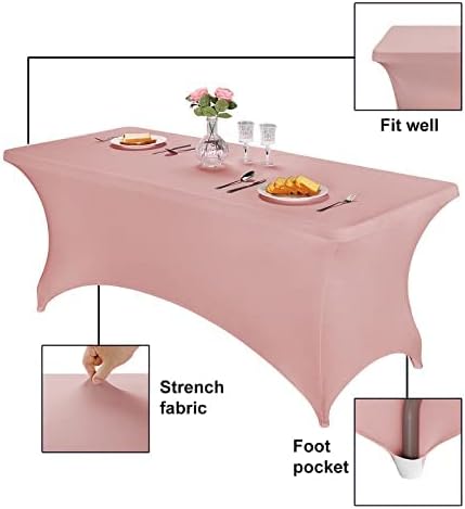 FORLIFE 2Pack Spandex Table Covers，Fitted Tablecloth for Rectangular Tables, Stretch Patio Table Covers, Universal Spandex Table Cover for Wedding, Banquet, Party (6ft, Dusty Pink)