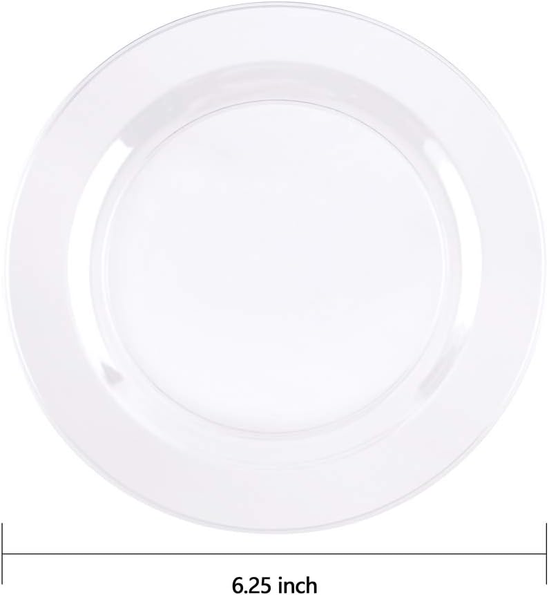 bUCLA 100Pieces Clear Plastic Plates - 6.25inch Premium Hard Disposable Salad/Dessert/Appetizer/Small Cake Plates for Wedding& Party