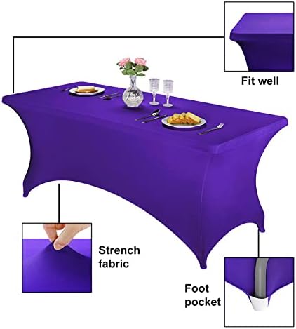 FORLIFE Spandex Table Covers，Fitted Tablecloth for Rectangular Tables, Stretch Patio Table Covers, Universal Spandex Table Cover for Wedding, Banquet, Party (6ft, Purple)