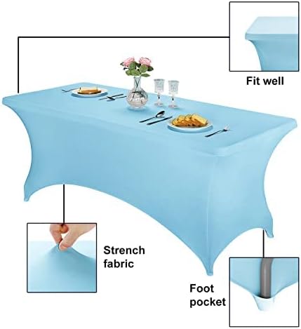 FORLIFE Spandex Tablecloth, 2 Pack 6ft Rectangular Fitted Table Covers, Universal Stretch Patio Table Covers for Wedding, Banquet, Party (Bluemist)