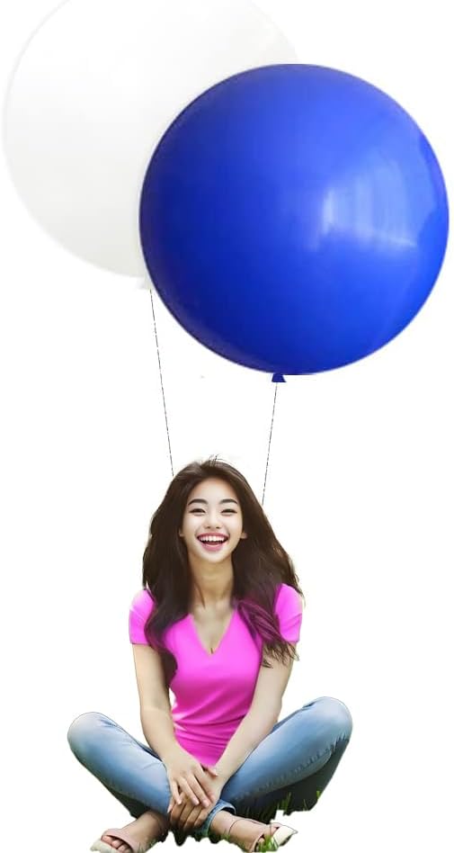 24 Inch Latex Round Balloons 10 Pack White and Royal Blue Thick Giant Balloons for Photo Shoot Wedding Baby Shower Birthday Party Decorations by IN-JOOYAA
