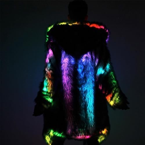 Led Light up Rave Jacket Fur Long Luminous Outfit Winter Warm Glow Party Clothing Flashing 3 Pockets Pirate Coat