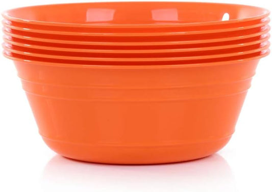 Mintra Home Plastic Bowls (1.8L Medium 6pk, Orange) - 7.8inW x 3.25inH - great for popcorn, snacks, chips, nachos, candy, Halloween, trick or treat bowls - 6 Party Bowls in a set