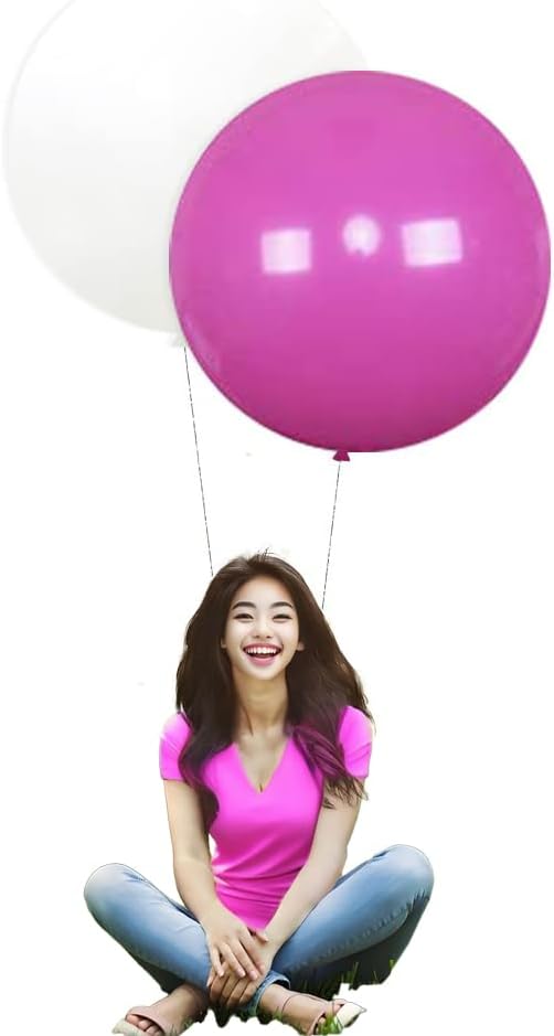 24 Inch Latex Round Balloons 10 Pack White and Hot Pink Thick Big Balloons for Photo Shoot Wedding Baby Shower Birthday Party Decorations by IN-JOOYAA