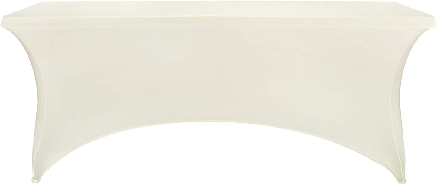 FORLIFE 6Pack Spandex Table Covers 6ft，Fitted Tablecloth for 6ft Rectangular Tables, Stretch Patio Table Covers, Universal Spandex Table Cover for Wedding, Banquet, Party - Ivory