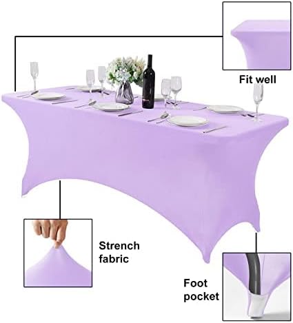 FORLIFE 2Pack Spandex Table Covers，Fitted Tablecloth for Rectangular Tables, Stretch Patio Table Covers, Universal Spandex Table Cover for Wedding, Banquet, Party (6ft, Lavender)