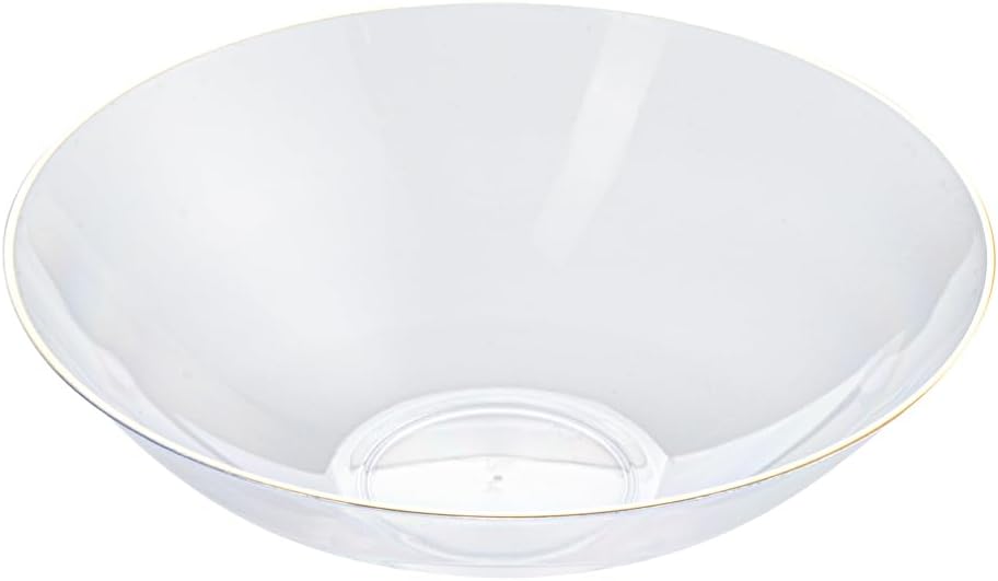 Restaurantware-Moderna 16 Ounce Plastic Bowls, 20 Durable Disposable Salad Bowls - Gold-rimmed, Heavy-duty, Clear Plastic Fancy Bowl, For Warm And Cold Foods, Ideal For Restaurants