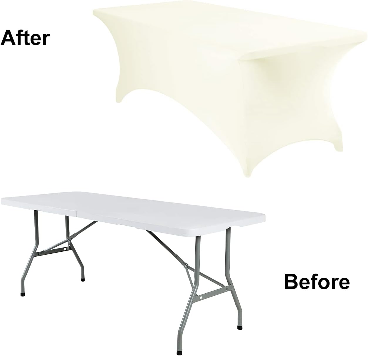 4Pack Spandex Waterproof Table Covers 8ft，Spandex 8ft Waterproof Table Cover for Party,Wedding, Banquet, and Events(Ivory)