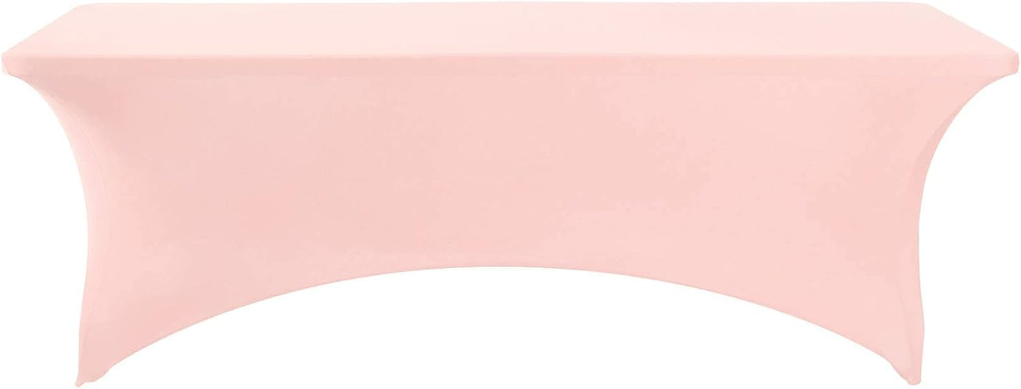 FORLIFE 4Pack Spandex Table Covers，Fitted Tablecloth for Rectangular Tables, Stretch Patio Table Covers, Universal Spandex Table Cover for Wedding, Banquet, Party (8ft, BlushPink)