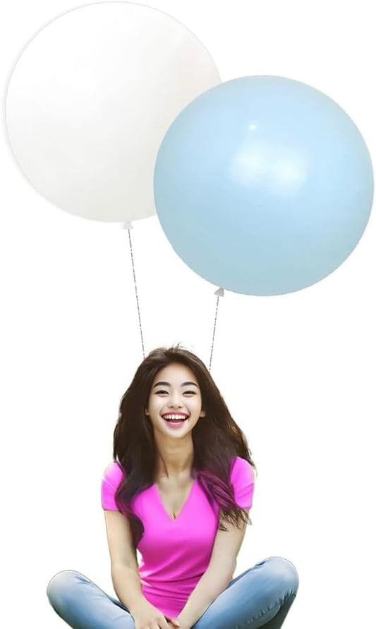 24 Inch Latex Round Balloons 10 Pack White and Macaron Blue Thick Giant Balloons for Photo Shoot Wedding Baby Shower Birthday Party Decorations by IN-JOOYAA